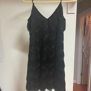 Lavender Brown Black V-Neck Fringe Cami Dress